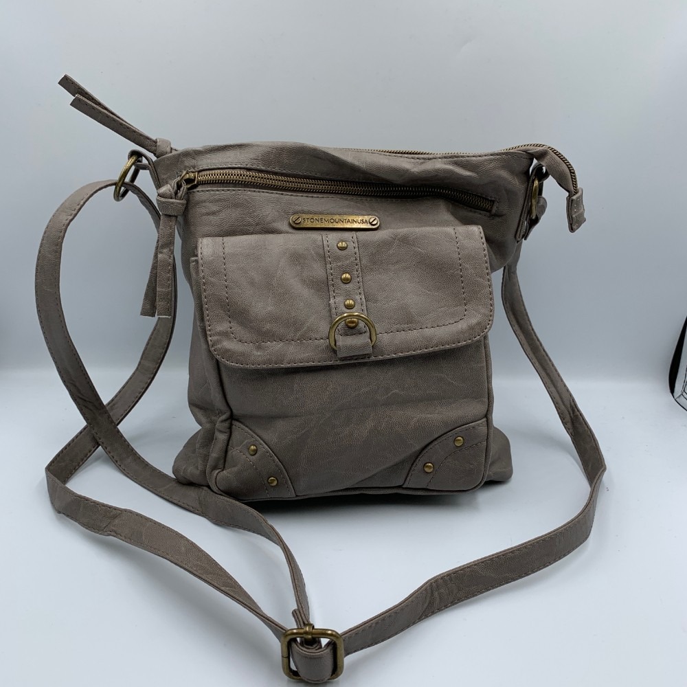 Stone Mountain Women's Handbag Gray Smoky Studded Adjustable Strap Crossbody Bag
